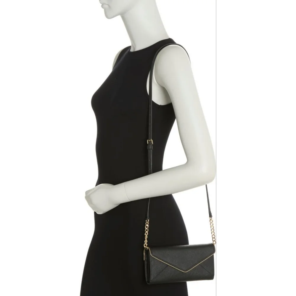 Rebecca Minkoff Black Envelope Crossbody with Gold Chain - Picture 2 of 12